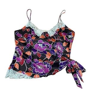 Y2K 2010s Brown Floral Lace Cami, Large